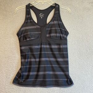 Nike Dri-FIT Tank Top Women's Medium Gray Striped Racerback Athletic Sleeveless